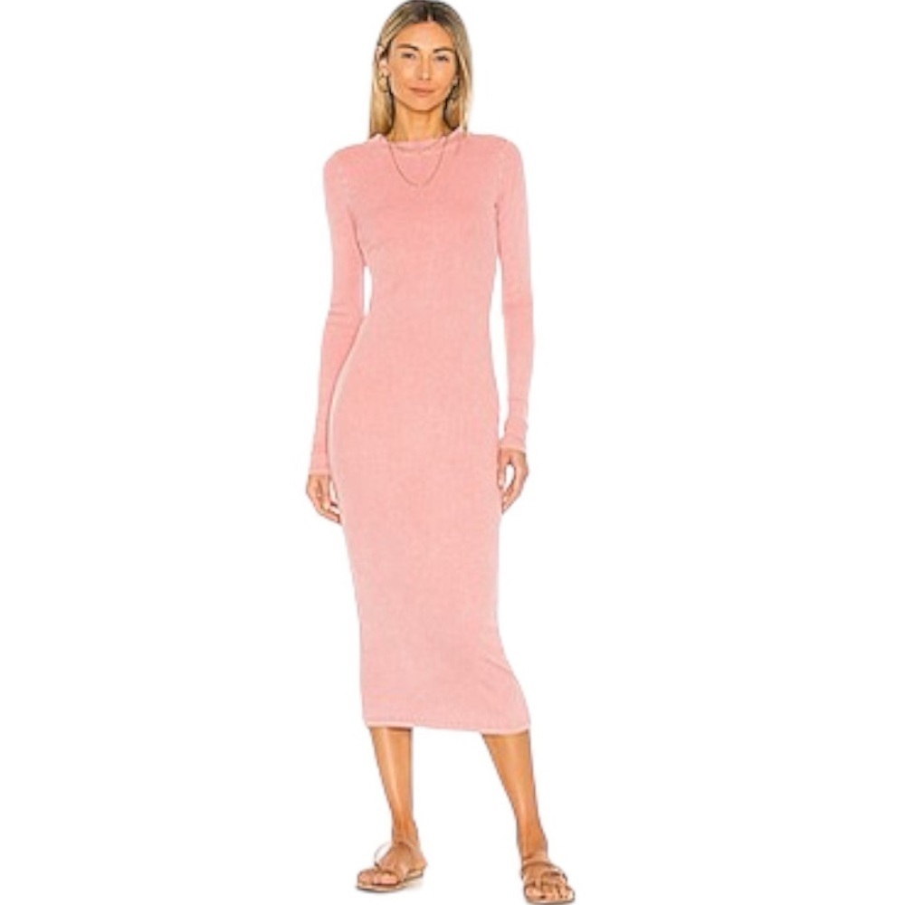 YOUNG FABULOUS & BROKE Ribbed Dax MIDI Dress Dark Pink Mauve size Small Vacation